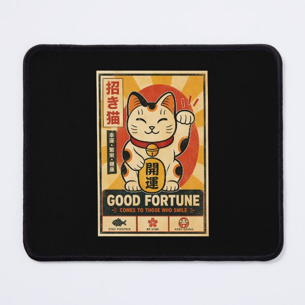 Item preview, Lucky Waving Cat Vintage Japanese Inspired Good Fortune Poster designed and sold by eliramaison.
