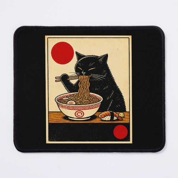 Item preview, Black Cat Slurping Ramen Retro Japanese Food designed and sold by ferminhays.