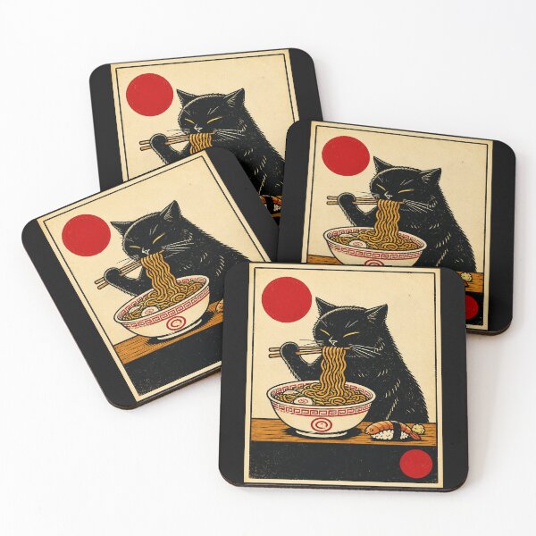 Item preview, Black Cat Slurping Ramen Retro Japanese Food designed and sold by ferminhays.