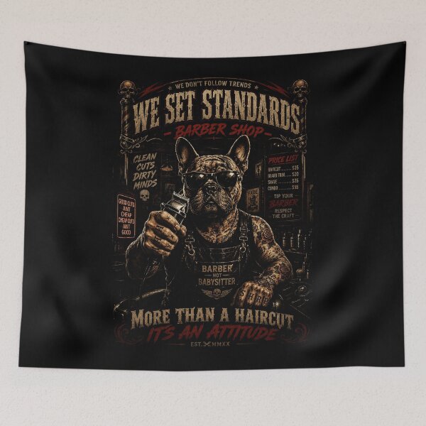 Item preview, French Bulldog Barber Vintage Poster with Old School Shop Energy designed and sold by Modaozushi216.