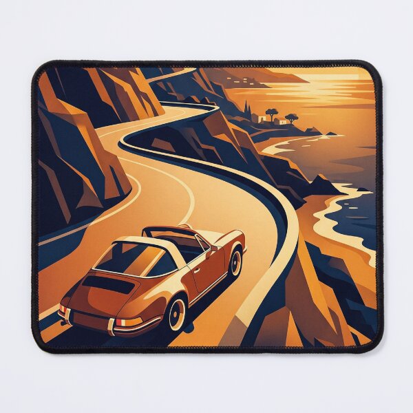 Item preview, Minimalist Retro Sports Car Vector Art On Coastal Drive designed and sold by RevUpDesign.