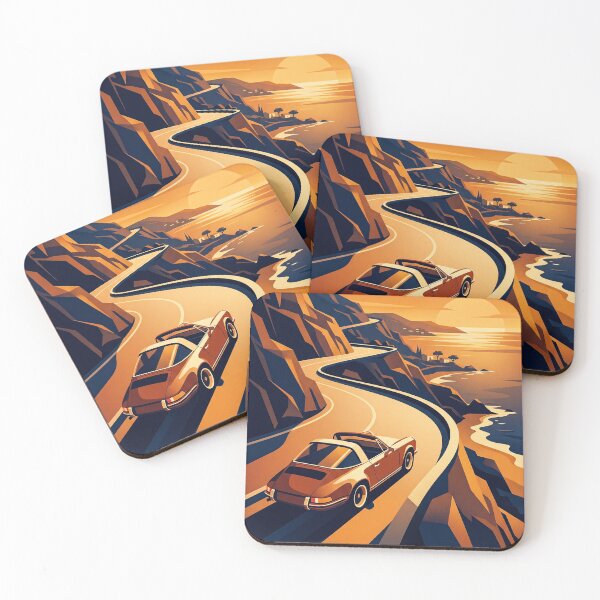 Item preview, Minimalist Retro Sports Car Vector Art On Coastal Drive designed and sold by RevUpDesign.