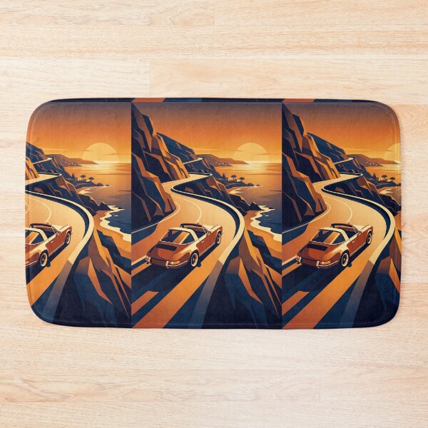 Item preview, Minimalist Retro Sports Car Vector Art On Coastal Drive designed and sold by RevUpDesign.