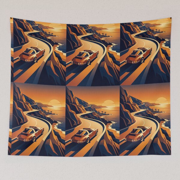 Item preview, Minimalist Retro Sports Car Vector Art On Coastal Drive designed and sold by RevUpDesign.