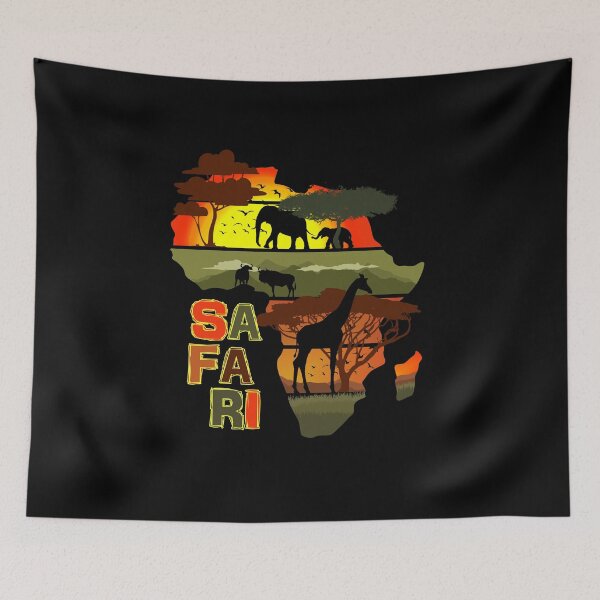 Item preview, SAFARI Africa Map Wildlife Sunset Silhouette designed and sold by marke770.