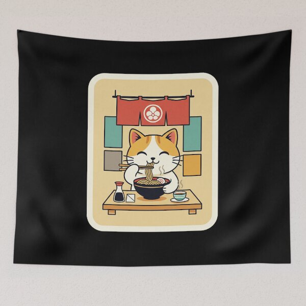 Item preview, Cute Ramen Cat Enjoying Noodles in Cozy Japanese Eatery designed and sold by JordynLadukeg65.