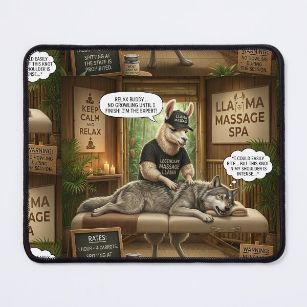 Item preview, Llama Massage Spa Funny Wolf Corporate Anger Management designed and sold by SoftAuraStudi0.