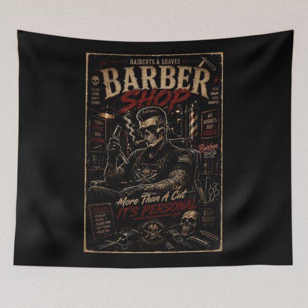Item preview, Vintage Barber Shop Skull with Tattooed Old School Style designed and sold by Modaozushi216.