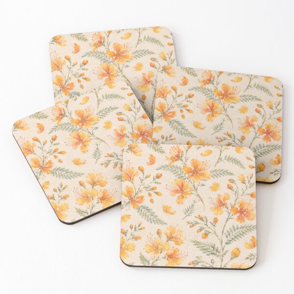 Item preview, Vintage Peacock Flower Botanical  Seamless Pattern (Orange-Yellow) designed and sold by Siam Soul Studio.