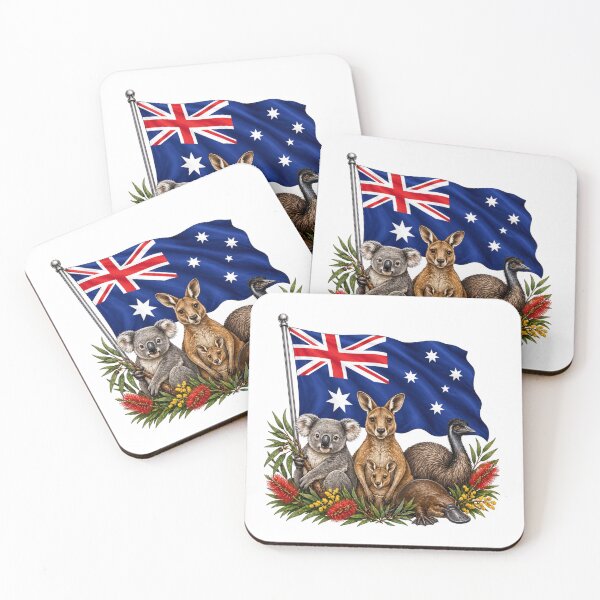 Item preview, Australia Flag with Native Wildlife designed and sold by Myra365Art.