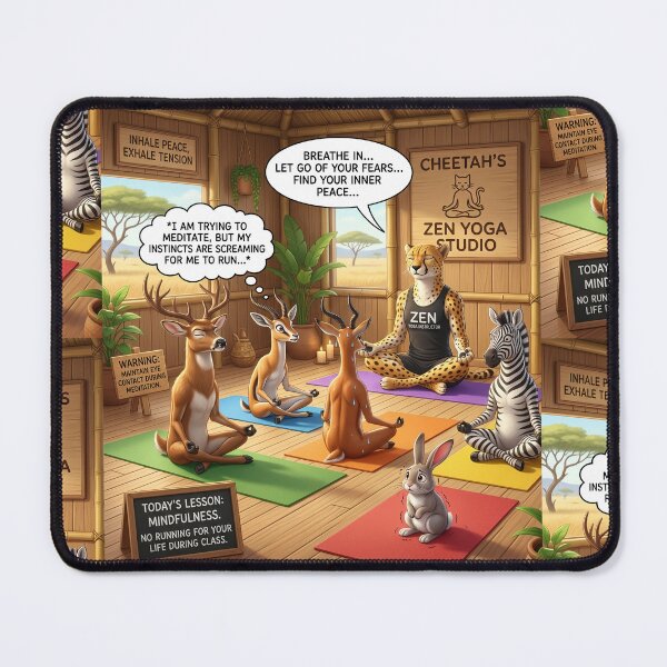 Item preview, Cheetah Zen Yoga Studio Funny Corporate Stress Meme designed and sold by SoftAuraStudi0.