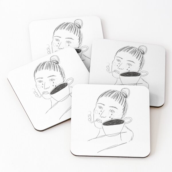 Item preview, Sad Girl Crying Tears Into Coffee Mug Line Art designed and sold by mitteeberlin.