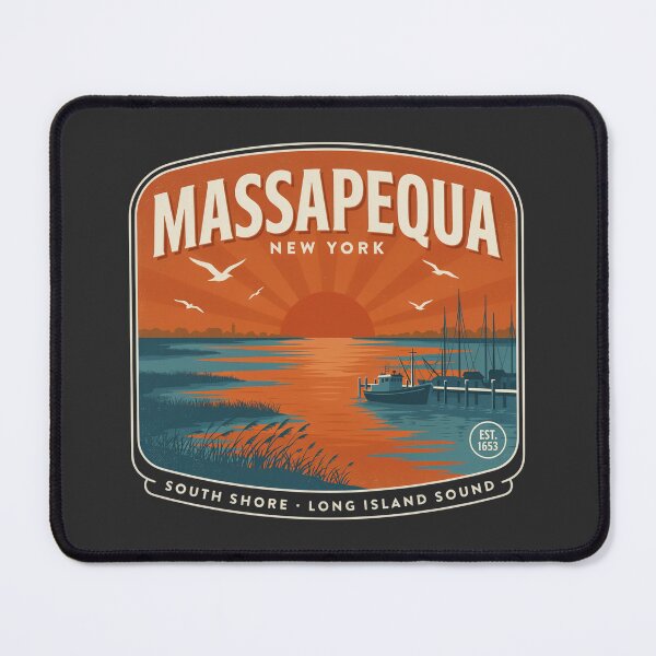 Item preview, Massapequa New York Vintage Sunset Harbor Design | South Shore Long Island Coastal Travel Graphic designed and sold by ArcticFoxStudio.