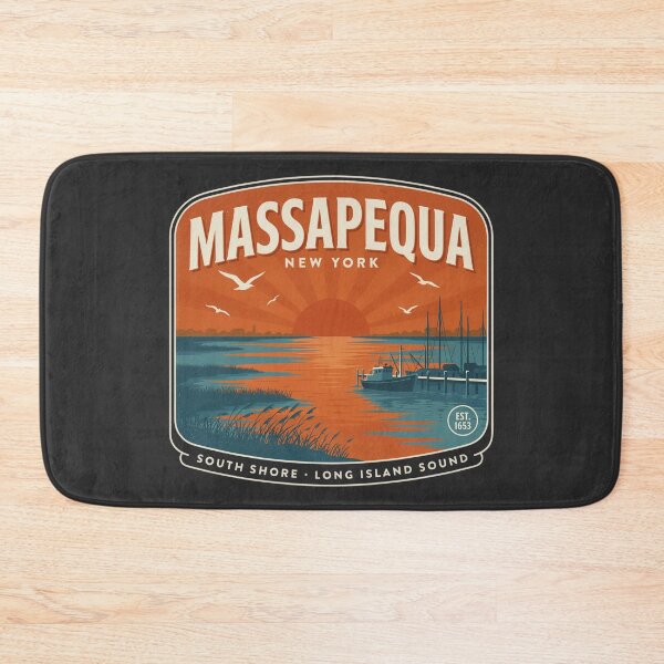 Item preview, Massapequa New York Vintage Sunset Harbor Design | South Shore Long Island Coastal Travel Graphic designed and sold by ArcticFoxStudio.