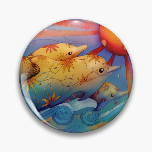 Aperçu de l'œuvre Dauphins arc-en-ciel au coucher du soleil vibrant Dreampop créée et vendue par Karin Taylor.