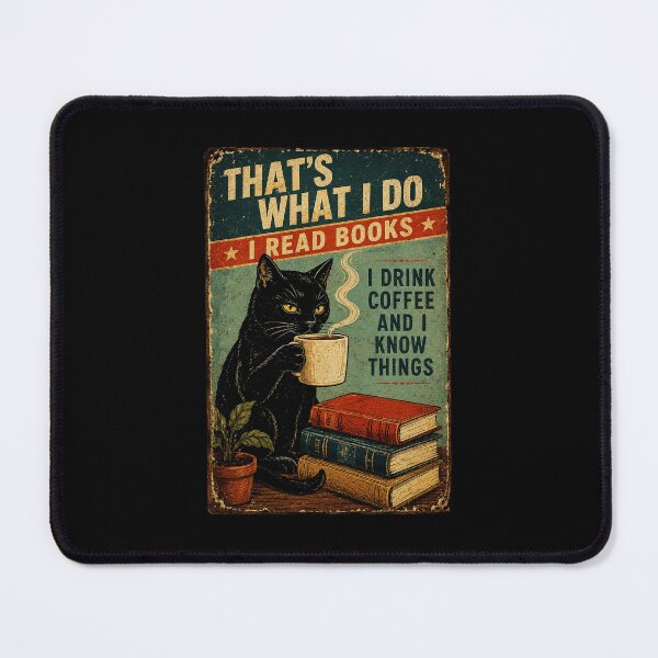 Item preview, Black Cat Reading Books and Drinking Coffee Vintage Humor designed and sold by eliramaison.