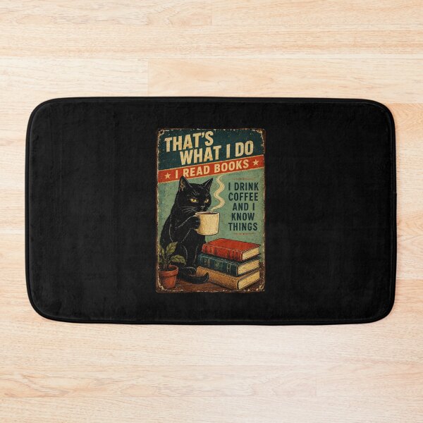 Item preview, Black Cat Reading Books and Drinking Coffee Vintage Humor designed and sold by eliramaison.