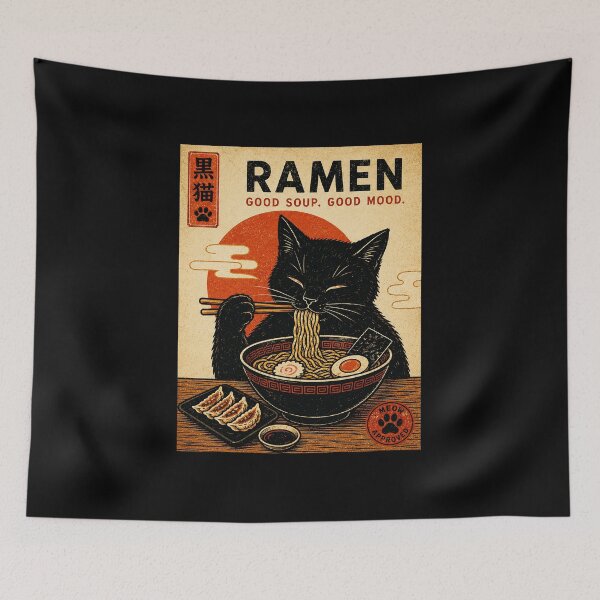 Item preview, Black Cat Ramen Dinner Vintage Japanese Noodle Shop designed and sold by ferminhays.