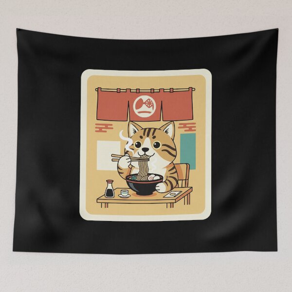 Item preview, Striped Ramen Cat Enjoying a Warm Bowl of Noodles designed and sold by JordynLadukeg65.