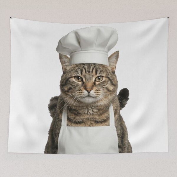 Item preview, Funny Kurilian Bobtail Cat Chef Realistic Animal Cooking Humor Art designed and sold by LazyOwlStore.