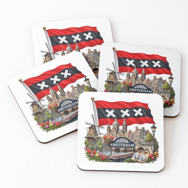 Item preview, Amsterdam Flag with City Icons Netherlands designed and sold by Myra365Art.