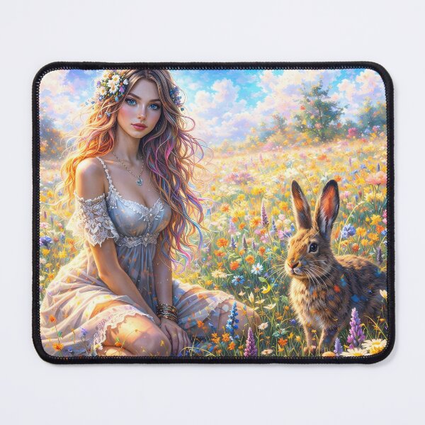 Item preview, Cottagecore Aesthetic Girl and Wild Rabbit designed and sold by M-Y-A-R-T-.