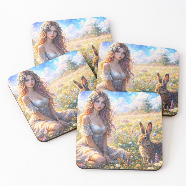 Item preview, Cottagecore Aesthetic Girl and Wild Rabbit designed and sold by M-Y-A-R-T-.