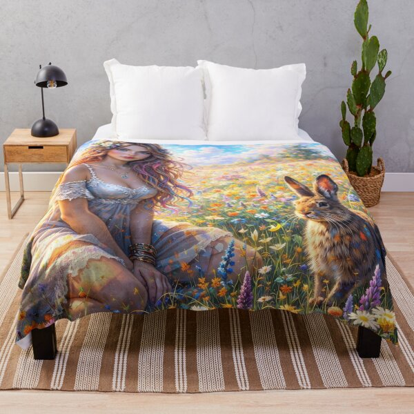 Item preview, Cottagecore Aesthetic Girl and Wild Rabbit designed and sold by M-Y-A-R-T-.