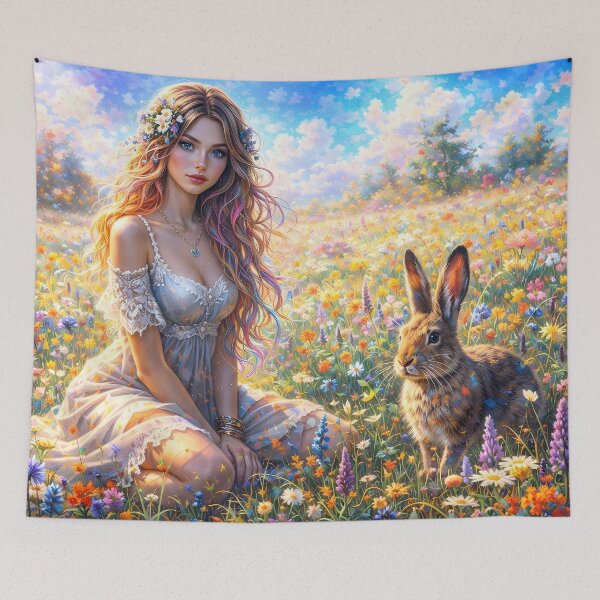 Item preview, Cottagecore Aesthetic Girl and Wild Rabbit designed and sold by M-Y-A-R-T-.