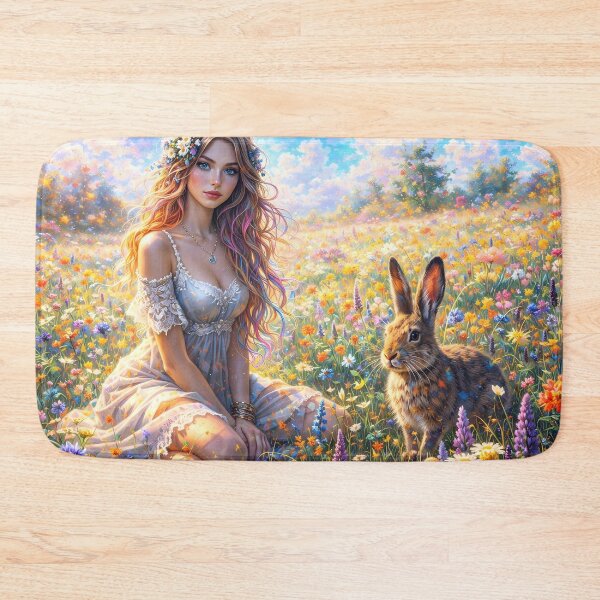 Item preview, Cottagecore Aesthetic Girl and Wild Rabbit designed and sold by M-Y-A-R-T-.
