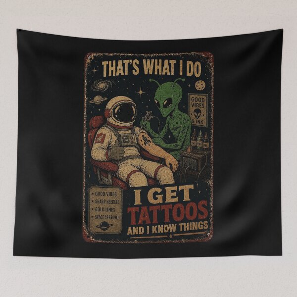Item preview, Funny Alien Tattoo Artist and Astronaut Retro Space designed and sold by eliramaison.