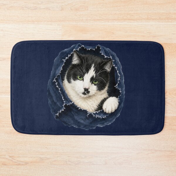 Item preview, Black and White Tuxedo Cat Peeking Through Torn Fabric Watercolor Art designed and sold by SimpliVibe.