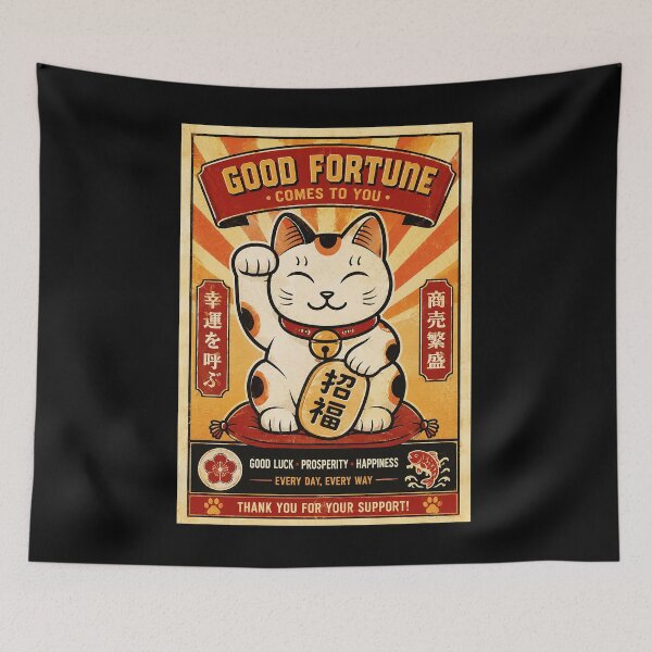 Item preview, Lucky Beckoning Cat Vintage Japanese Fortune Poster designed and sold by eliramaison.