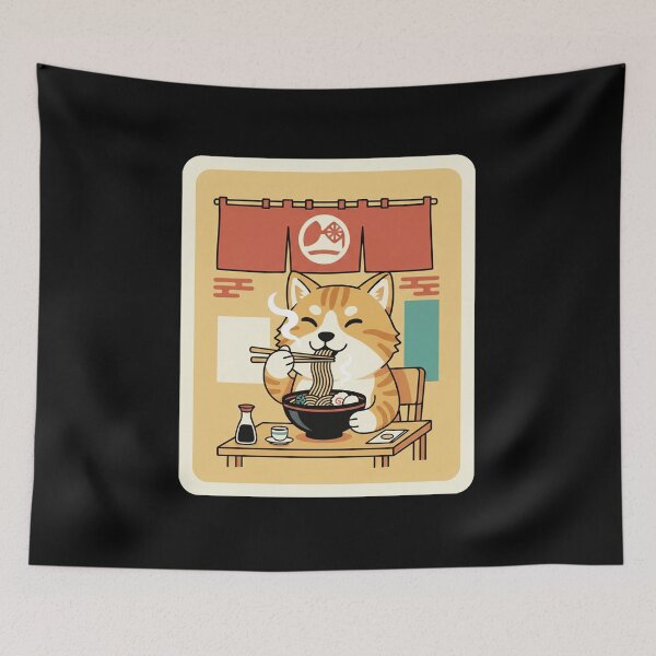 Item preview, Happy Orange Cat Enjoying Noodle Bowl in Cozy Japanese Eatery designed and sold by JordynLadukeg65.