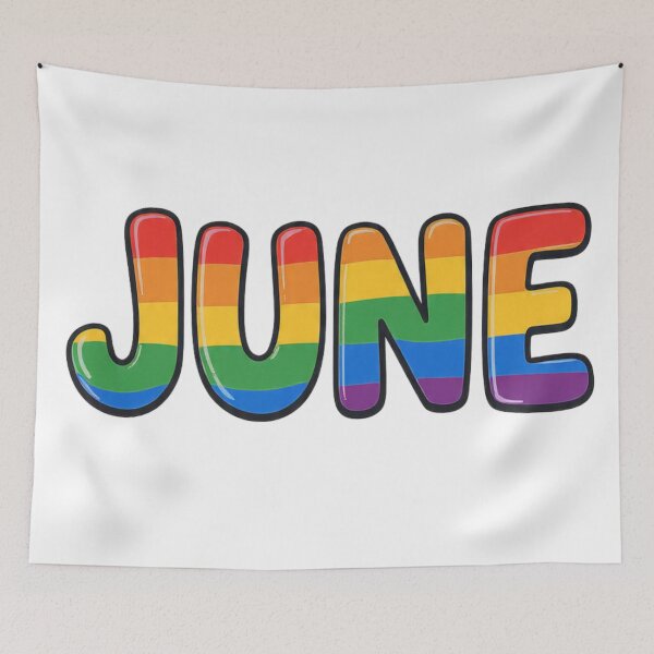 Item preview, June Pride: Retro Bubbly LGBTQ Flag Typography & Birthday Monogram designed and sold by ChaosModeArt.