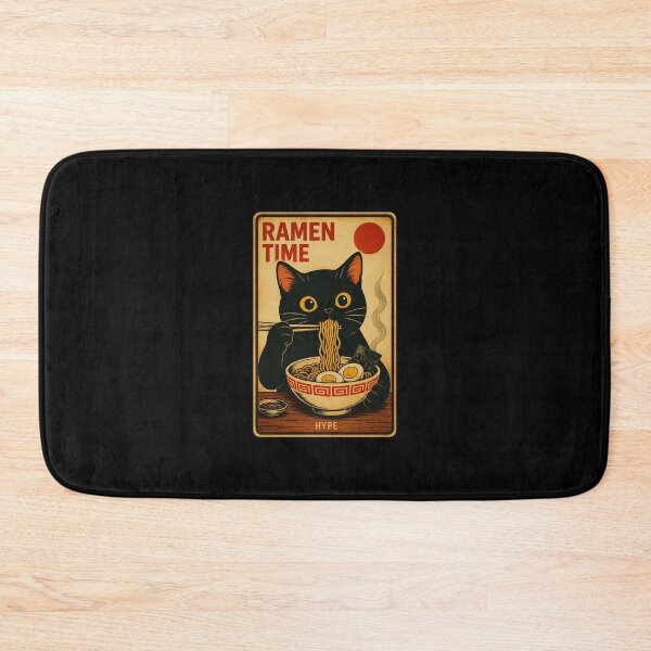 Item preview, Cute Black Cat Eating Ramen in Retro Japanese Poster Style designed and sold by ferminhays.