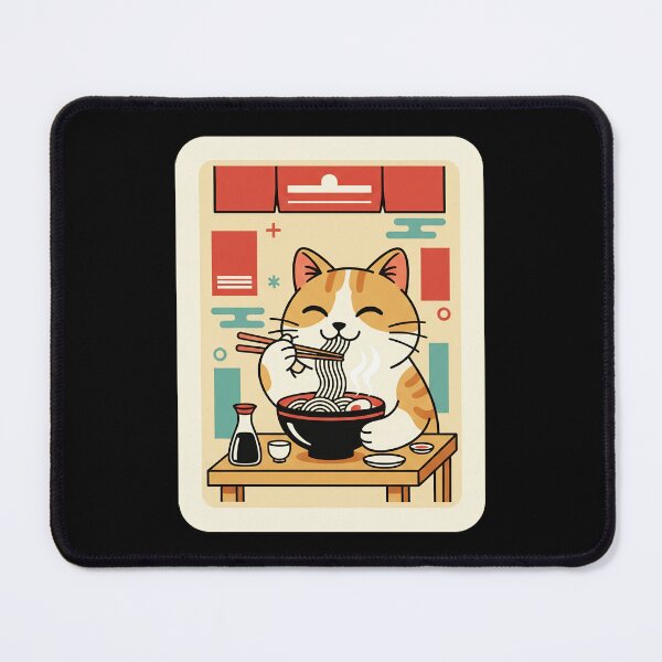 Item preview, Cute Noodle Eating Cat Illustration with Cozy Retro Cafe Vibes designed and sold by JordynLadukeg65.
