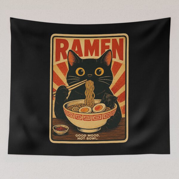 Item preview, Retro Black Cat Ramen Poster with Warm Japanese Diner Vibes designed and sold by ferminhays.