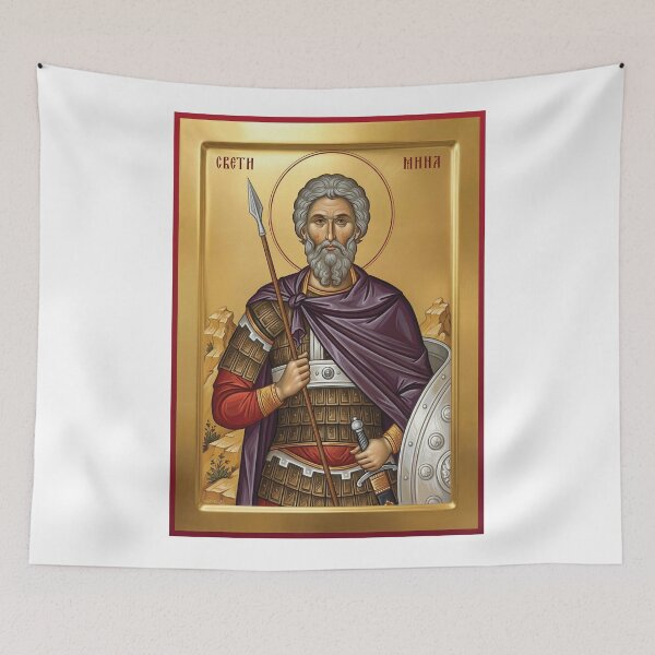 Item preview, Saint Menas the Great-Martyr,Sveti velikomucenik Mina orthodox icon 1 designed and sold by ikonesrb.