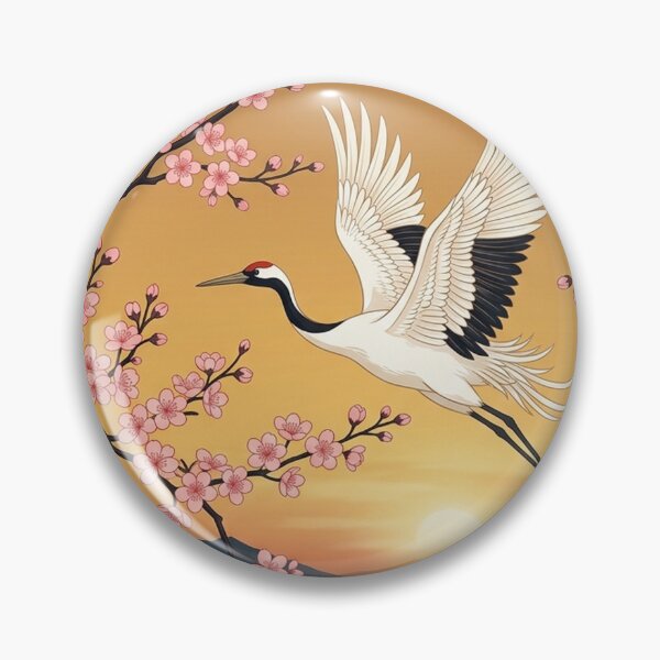 Item preview, Graceful Japanese Crane & Sakura Cherry Blossoms designed and sold by Hikariha Studio.
