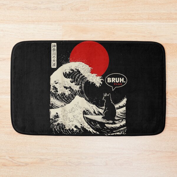Item preview, Bruh Cat Great Wave Surfing Meme designed and sold by AmaXONIC.