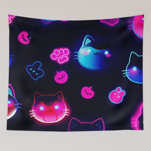 Item preview, Neon Cyber Kawaii Cat Pattern Aesthetic Design designed and sold by IMuDesigner.