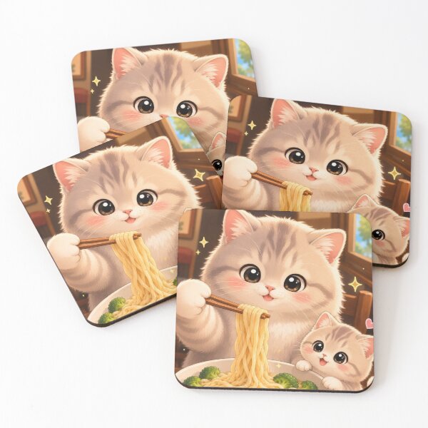 Item preview, Cute Kawaii Cats Eating Noodles Wall Art designed and sold by dreamybyana.
