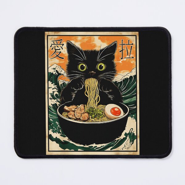 Item preview, Black Cat Eating Ramen Noodles Japanese Food Lover designed and sold by AmaXONIC.