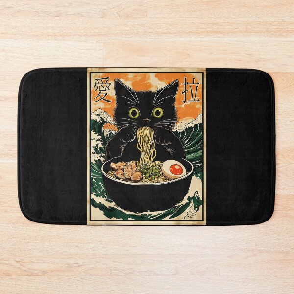 Item preview, Black Cat Eating Ramen Noodles Japanese Food Lover designed and sold by AmaXONIC.