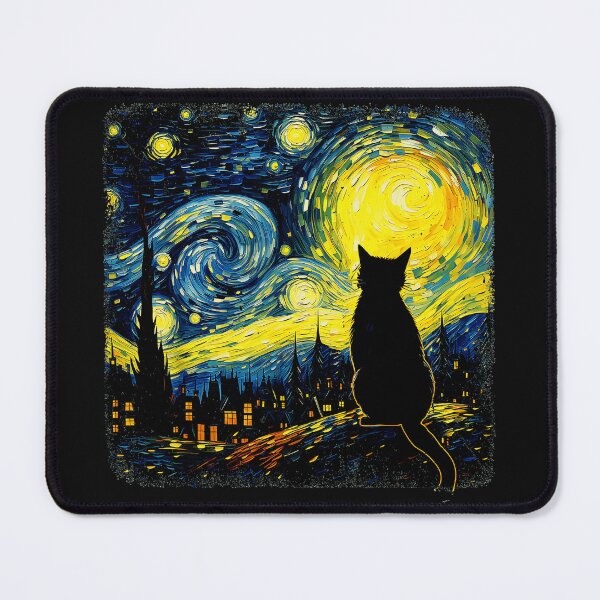 Item preview, Black Cat Starry Night Van Gogh Feline Night Sky designed and sold by AmaXONIC.