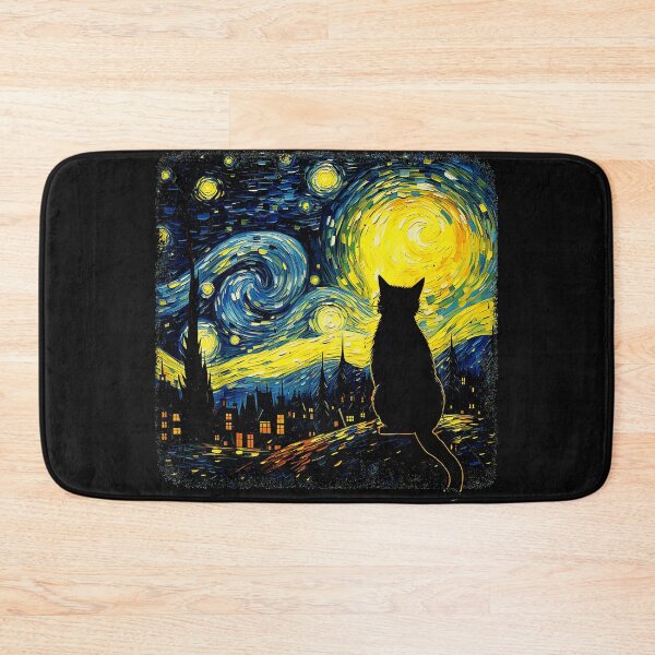 Item preview, Black Cat Starry Night Van Gogh Feline Night Sky designed and sold by AmaXONIC.