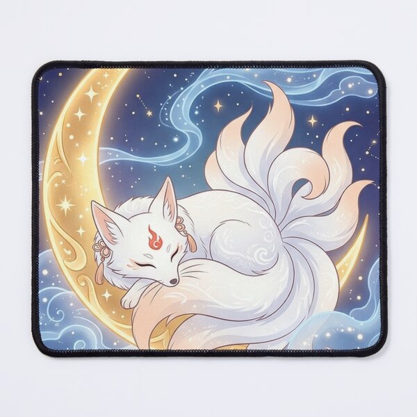 Item preview, Ethereal Yugen: Sleeping White Fox on Crescent Moon designed and sold by Hikariha Studio.