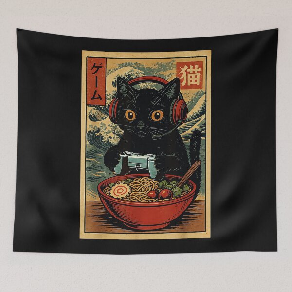 Item preview, Game Cat Gamer Japanese Ramen Noodle Feline designed and sold by AmaXONIC.