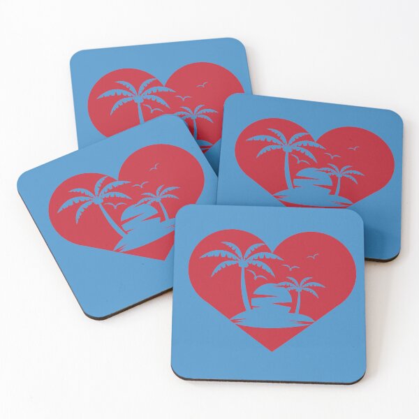 Item preview, Summer Sunset Palm Trees Heart Red Tropical Beach Silhouette designed and sold by SolutionsArt.